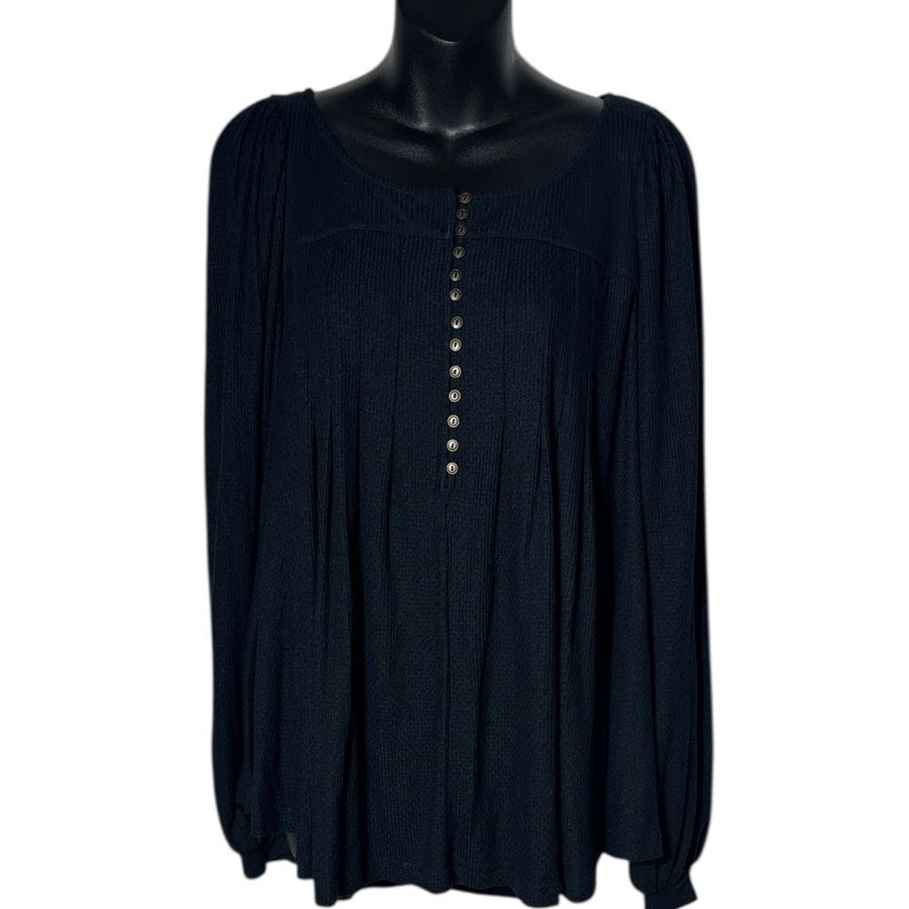 Free people women’s large black long sleeve flowy boho button front top